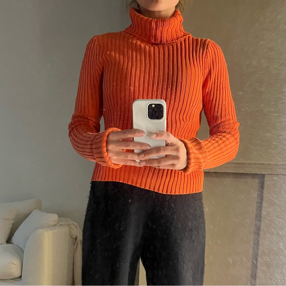 Orange Designer Turtleneck Pullover